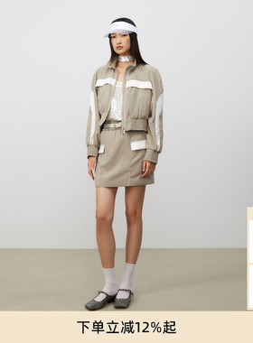 lost in echo春秋短款时尚拼色运动休闲风宽松夹克外套半身裙短裙