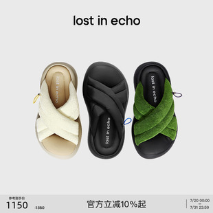 赵丽颖同款 lost echo一脚蹬沙发外穿防滑交叉带增高厚底凉拖鞋