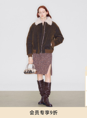 lost in echo2025冬季新款复古毛领保暖加绒宽松飞行员夹克外套女