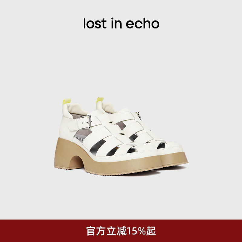 刘恋同款lost in echo夏季时尚真皮编织罗马鞋凉鞋镂空复