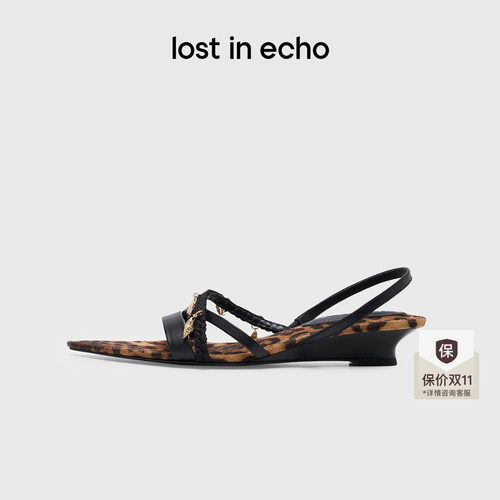 lostinecho尖头坡跟编织凉鞋