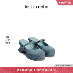 厚底增高玛丽珍增高一脚蹬凉拖高跟鞋 lost echo时尚 粗跟凉鞋 女