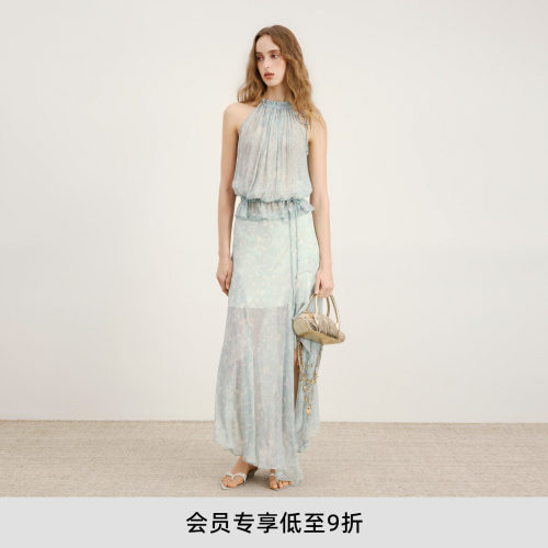 挂脖抽绳吊带不规则鱼尾厂半裙