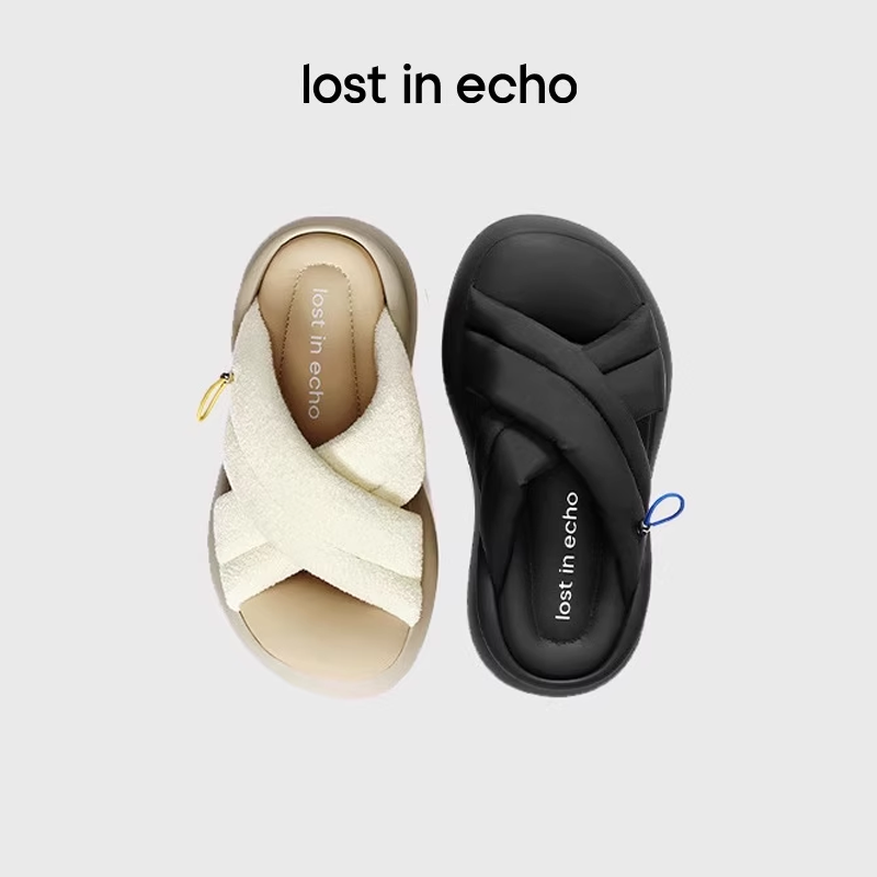 lostinecho交叉厚底一脚蹬拖鞋