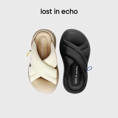 lostinecho交叉厚底一脚蹬拖鞋
