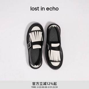 新款 echo春季 复古手工布洛克个性 流苏轻便厚底鞋 lost 单鞋