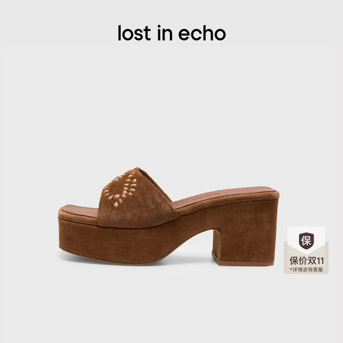 lostinecho手工编织粗跟凉拖