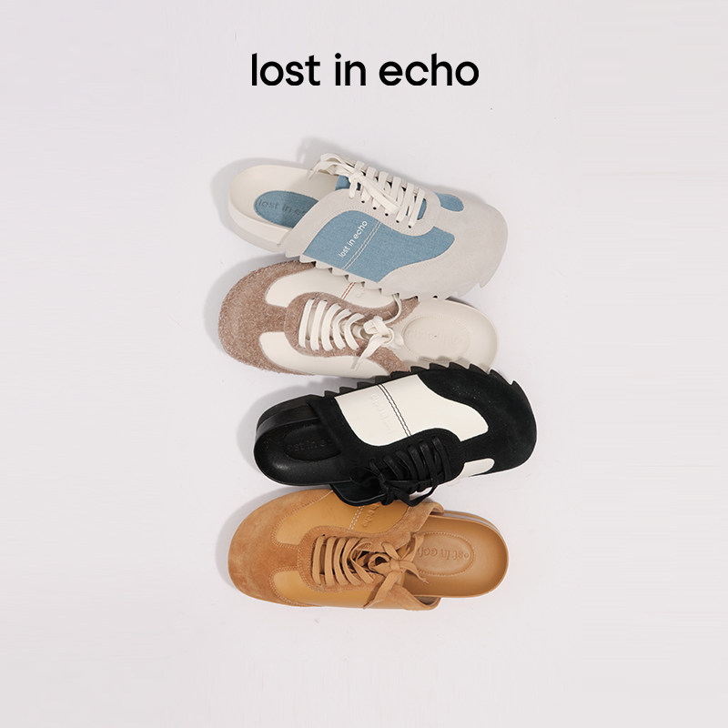 卢昱晓同款lost in echo时尚薄底德训一脚蹬牛皮勃肯外穿拖鞋女