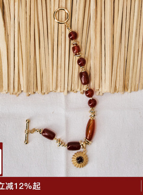 lost in echo2026春夏新款时髦高级感好运红玛瑙串珠太阳吊坠手链