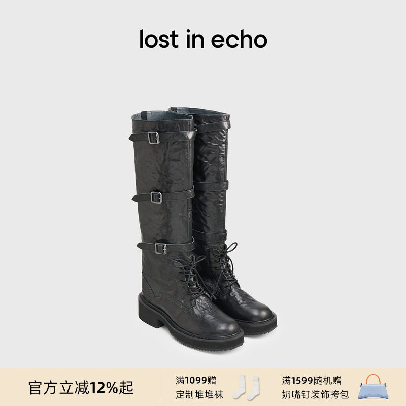 宋妍霏同款lost in echo2025冬季新款圆头扣饰绑带厚
