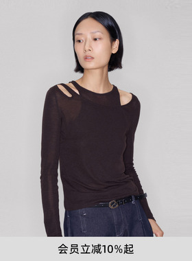 徐若晗同款lost in echo2025冬季真两件套长袖背心镂空修身针织衫