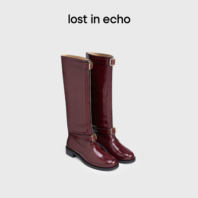 lostinecho宽筒一脚蹬骑士靴