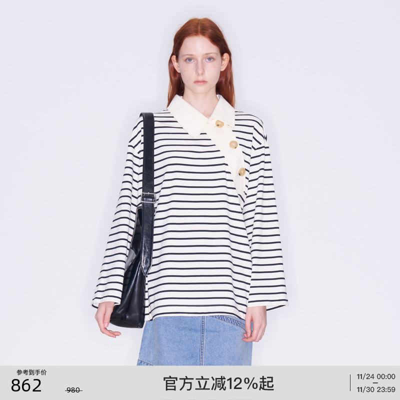 lostinecho斜门襟宽松POLO衫