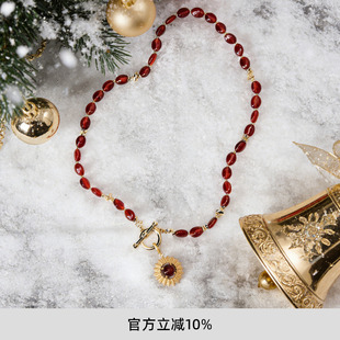 红玛瑙串珠高级哑光质感太阳吊坠项链女 echo2026春夏新款 lost