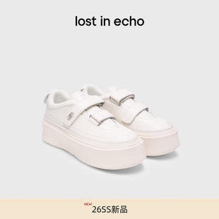 lost in echo2026春夏新款时尚简约双条带魔术贴厚底休闲鞋小白鞋