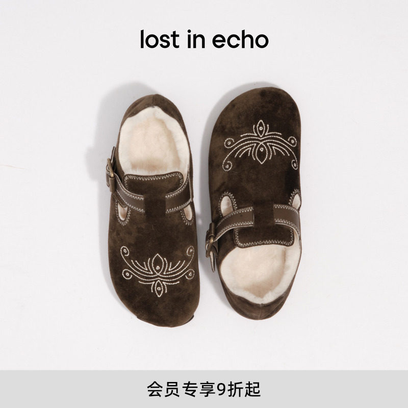 金晨同款lost in echo2025冬季新款刺绣包头仿麂皮加绒雪地勃肯鞋