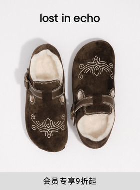 金晨同款lost in echo2025冬季新款刺绣包头仿麂皮加绒雪地勃肯鞋