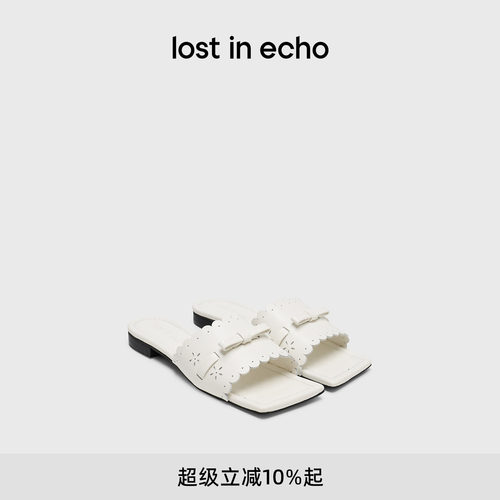 lostinecho一字带雕花平底凉拖