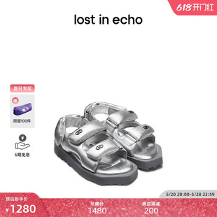 厚底增高外穿休闲舒适银色双条带凉鞋 lost echo2024春夏新品 女