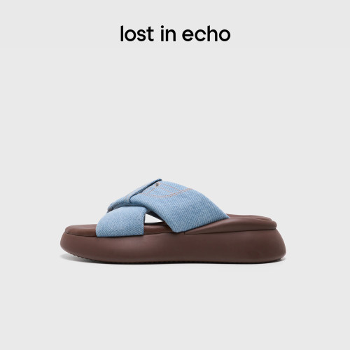 lostinecho口袋交叉厚底沙发拖
