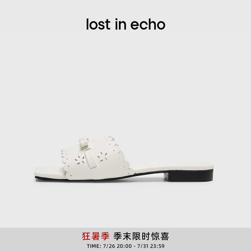 lostinecho一字带雕花平底凉拖