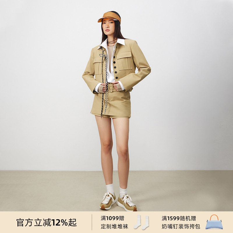 赵今麦同款lost in echo高级立领短西装外套开衩短裙半裙