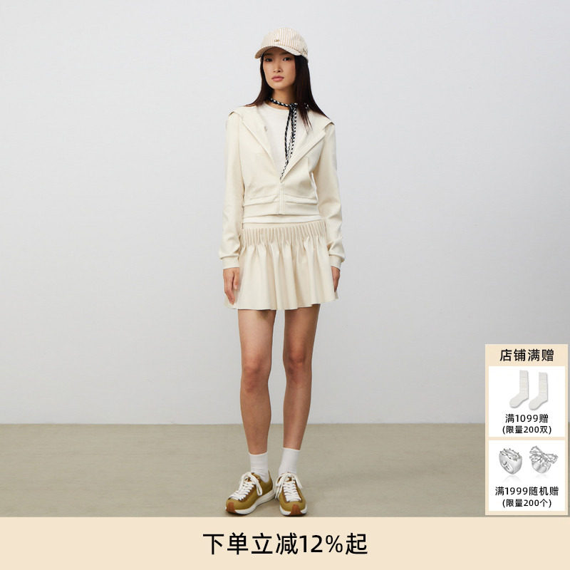 lost in echo春秋时尚休闲运动风连帽卫衣外套短裙半身网球裙裤女