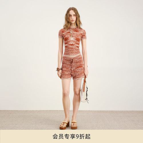 lostinecho毛织T恤系带短裤