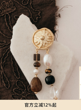 lost in echo2025冬季新款独特异域太阳虎眼石珍珠流苏耳环耳饰