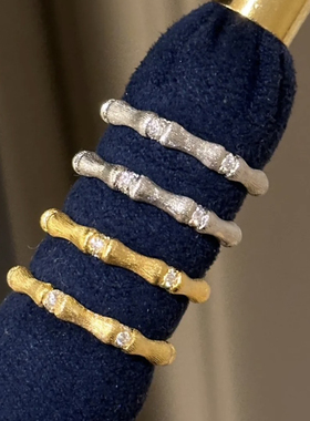 柏诗艾菲纯银镀18k黄金色磨砂拉丝竹节戒指银色指环气质百搭简单