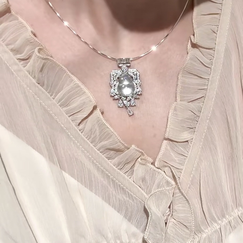 柏诗艾菲925纯银镀金香水瓶水葫芦高冰吊坠礼物水沫玉髓玛瑙项链