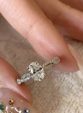 柏诗艾菲戒指高碳钻5*7鸽子蛋钻925纯银戒指女简单小众设计气质