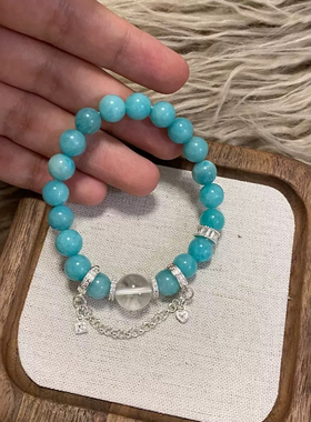 柏诗艾菲天然绿松石手串水晶蓝色新中式小众设计原创设计幸运手链