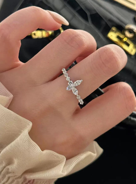 柏诗艾菲S925纯银蝴蝶满钻排钻戒指小众设计轻奢精致百搭饰品简单