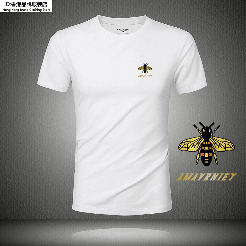 香港正品高级感小蜜蜂印花夏季短袖t恤男圆领体恤大码莫代尔纯棉t