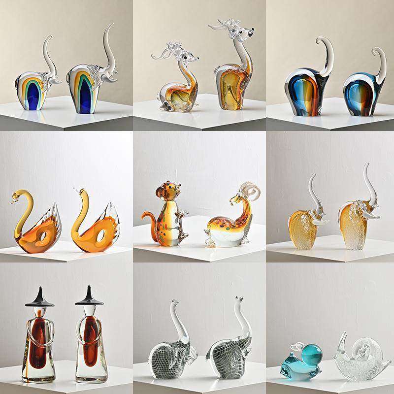 手工琉璃动物摆件大象老虎兔子梅花鹿天鹅玻璃摆件茶几书架装饰品,家居饰品,花瓶,淘宝优惠券,粉丝福利购,淘宝优惠卷