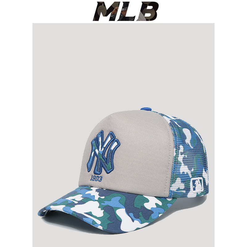 mlb网帽弯檐休闲圆顶字母夏鸭舌帽百搭男女潮海军蓝迷彩ny棒球帽