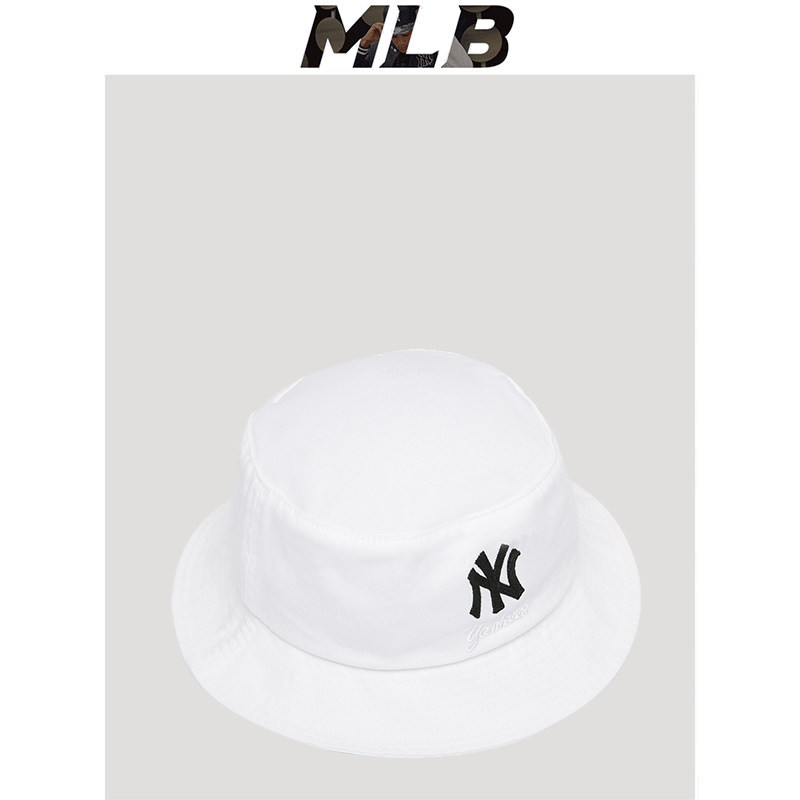 防晒帽女mlb渔夫帽春夏专柜正品ny洋基洋基队遮阳男盆帽白色帽子