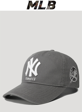 MLB棒球帽子男女秋冬深灰色洋基队NY棒球帽遮阳修脸型软顶鸭舌帽