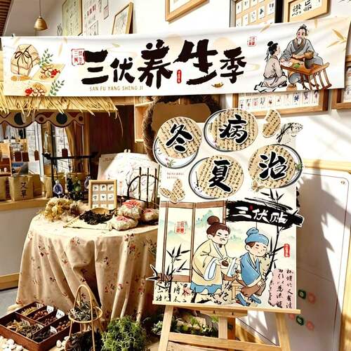冬病夏治三伏养生宣传横条幅kt板挂布美容中医理疗馆艾灸功效展板