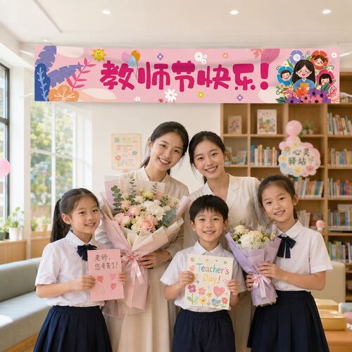 教师节快乐装饰横幅活动教室场景布置氛围挂布幼儿园小学背景道具
