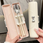 MUJIN高颜值筷子勺子套装 304不锈钢便携餐具单人装 学生一人专用盒