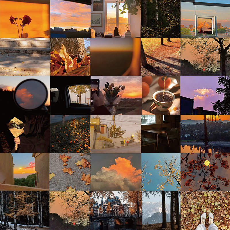 120张秋日暗恋配文贴纸ins风高颜值背景图简约装饰笔记本手账贴画