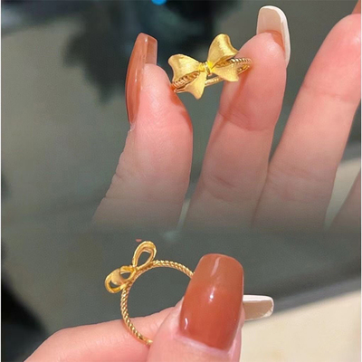 活口蝴蝶结戒指黄金女999足金可爱蝴蝶指环5G可调节纯金戒指新款