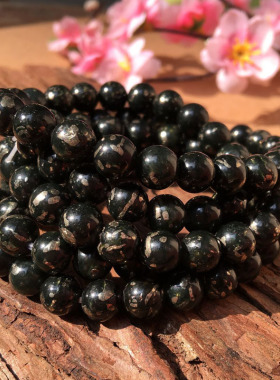 洒金天然新疆和田青玉108颗手链 玉石稀有洒金黄手串