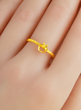 黄金戒指女款9999足金饰品小苹果素圈时尚纯金食指环真金首饰