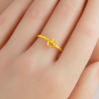 黄金戒指女款9999足金饰品小苹果素圈时尚纯金食指环真金首饰