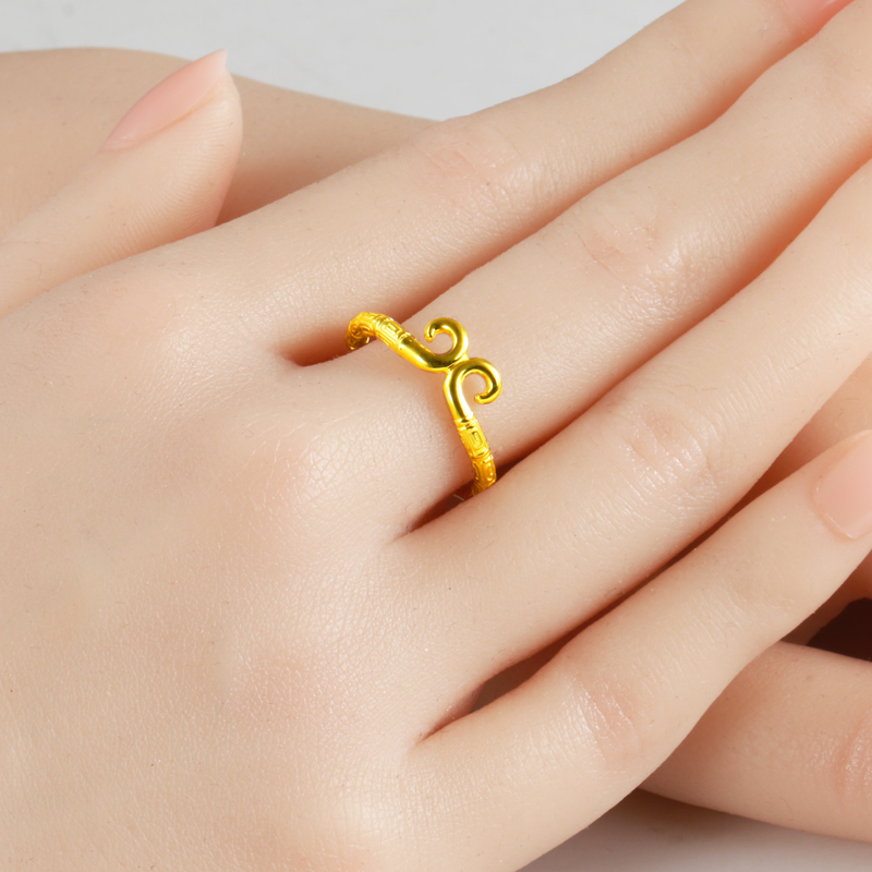 18K黄金戒指男女au750金箍棒紧箍咒食指环戒纯金子送朋友礼物