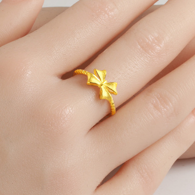 黄金戒指9999足金女款真金首饰蝴蝶结素金食指环纯金首饰按克