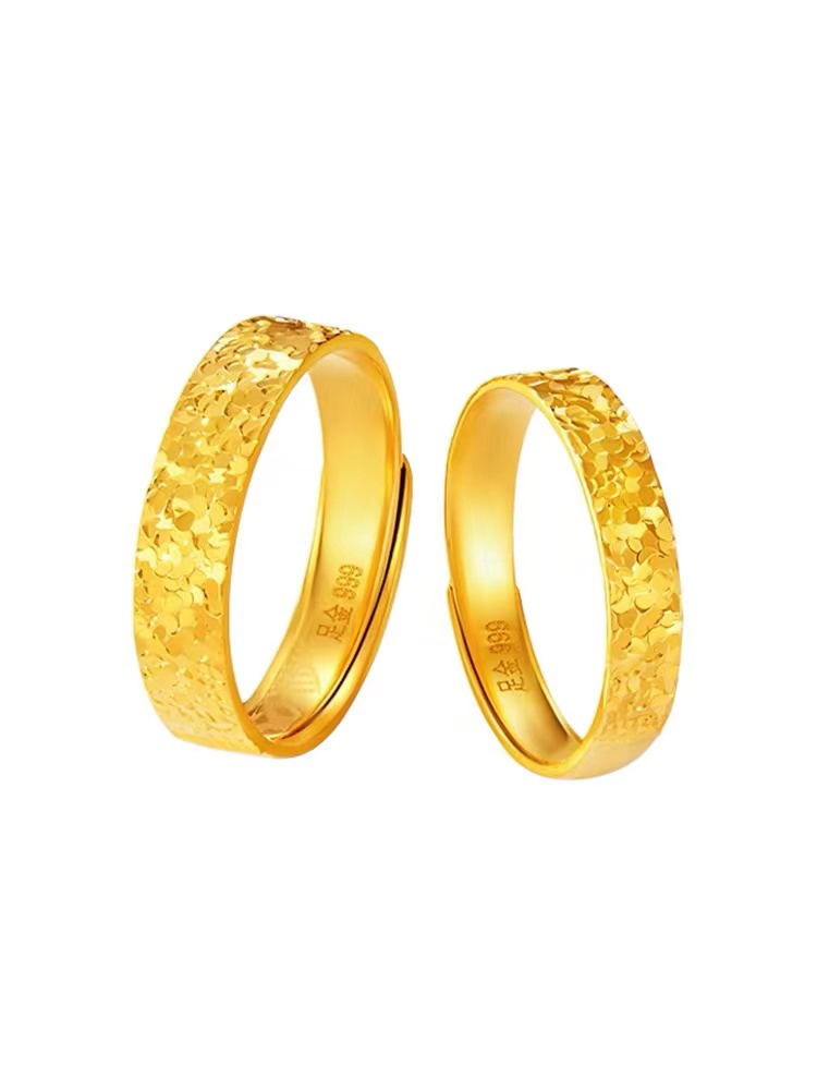 5G黄金碎碎冰戒指女999足金新款活口碎金子情侣对戒纯金送礼